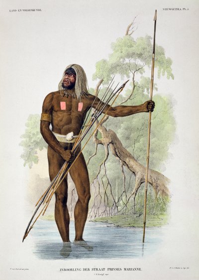 Native of Princess Marianna Strait, from Verhandelingen over de Natuurlijke Geschiedenis der Nederlandsche overzeesche Bezittingen, Volume I, by Coenraad Jacob Temminck, engraved by Salomon Muller by Pieter van Oort